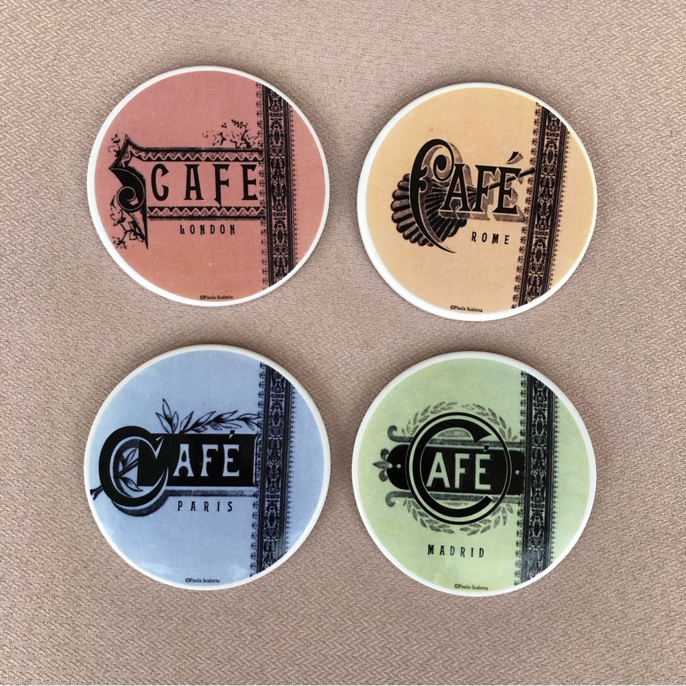 Paula Scaletta Ceramic Coaster Set of 4 European Cities Cafe Sign - Picture 6 of 9